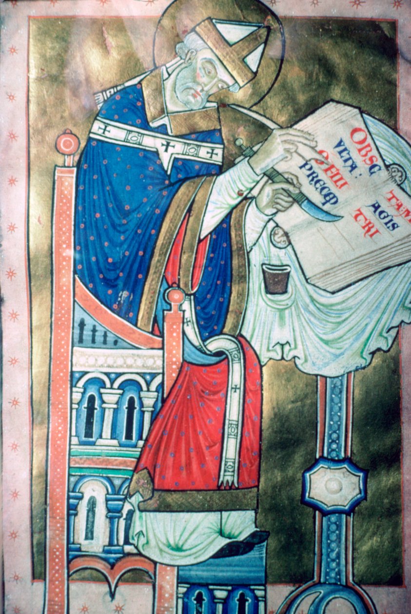 12. århundres illustrasjon av St Dunstan 909-988 som en skriver. Han var erkebiskop av Canterbury av Unbekannt