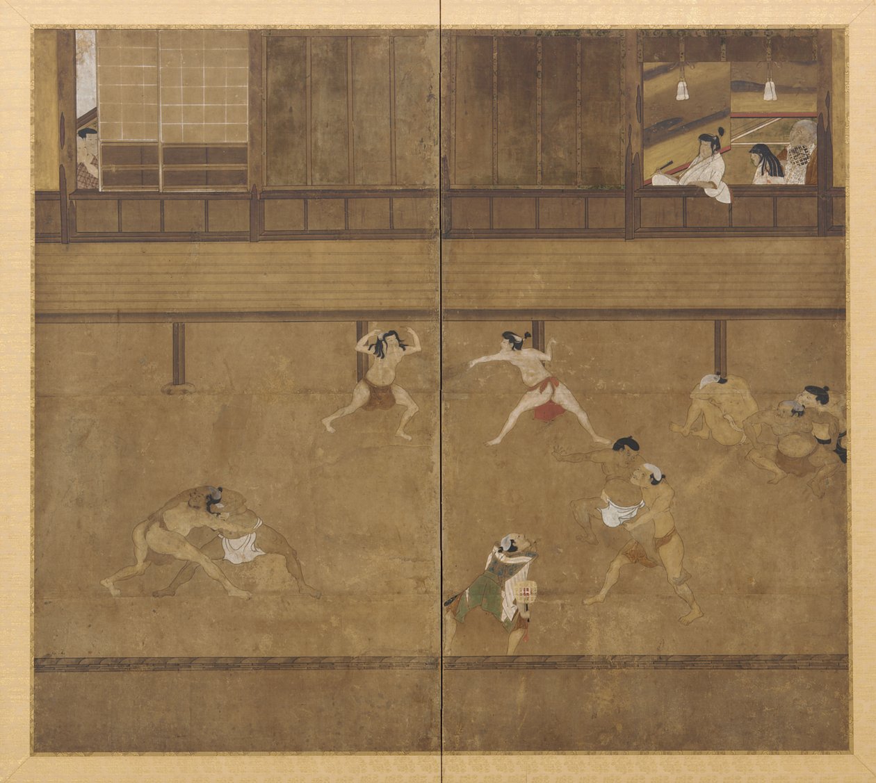 Skjerm med to paneler som viser brytere, Edo-perioden, 1600-tallet. av Unbekannt