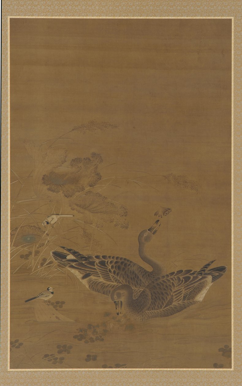 To gjess som fôres i en lotusdam, Ming-dynastiet, 1500-1600-tallet. av Unbekannt