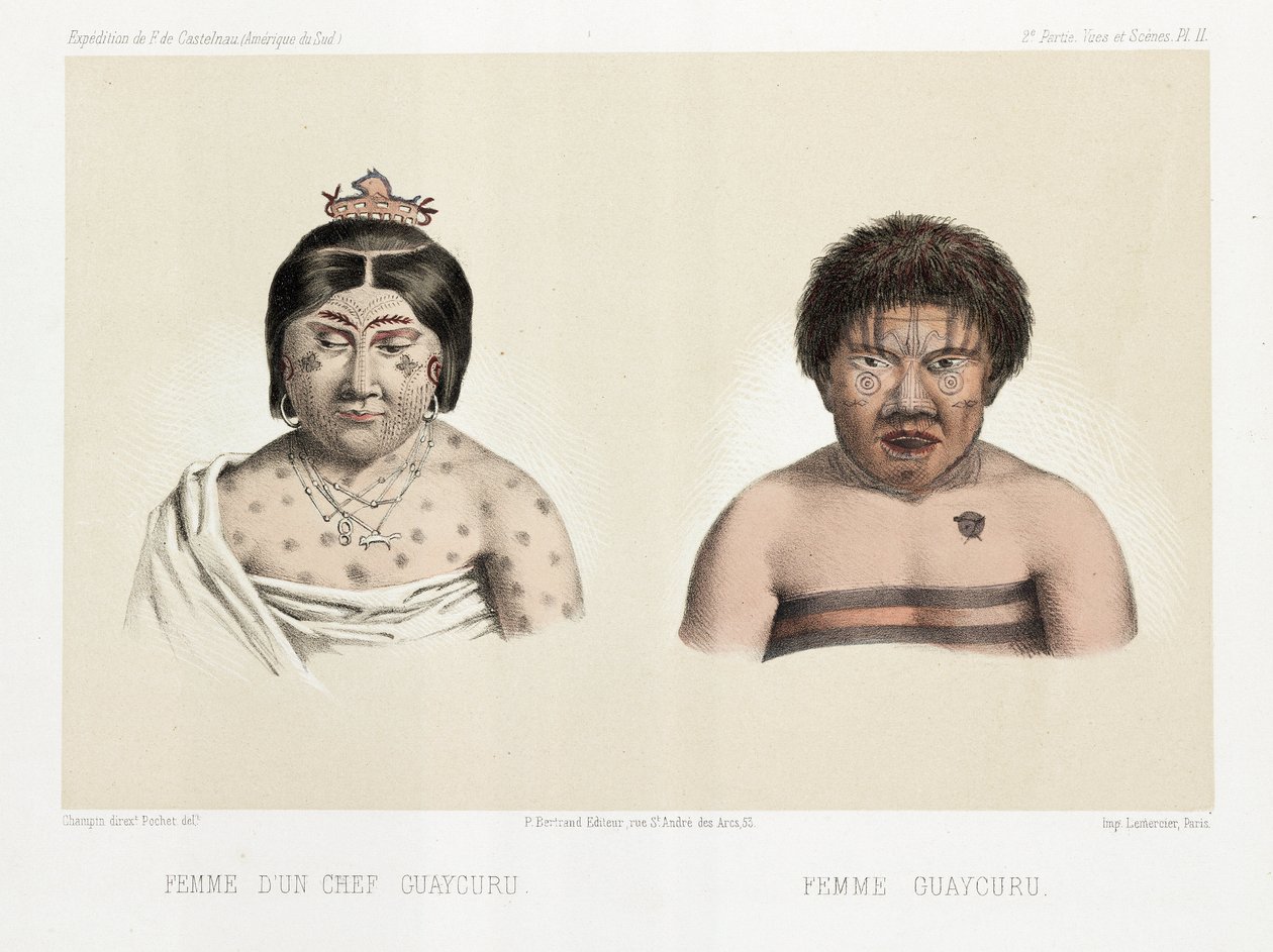 To Guaycuru-kvinner, Sør-Amerika, ca 1843-1847 av Unbekannt