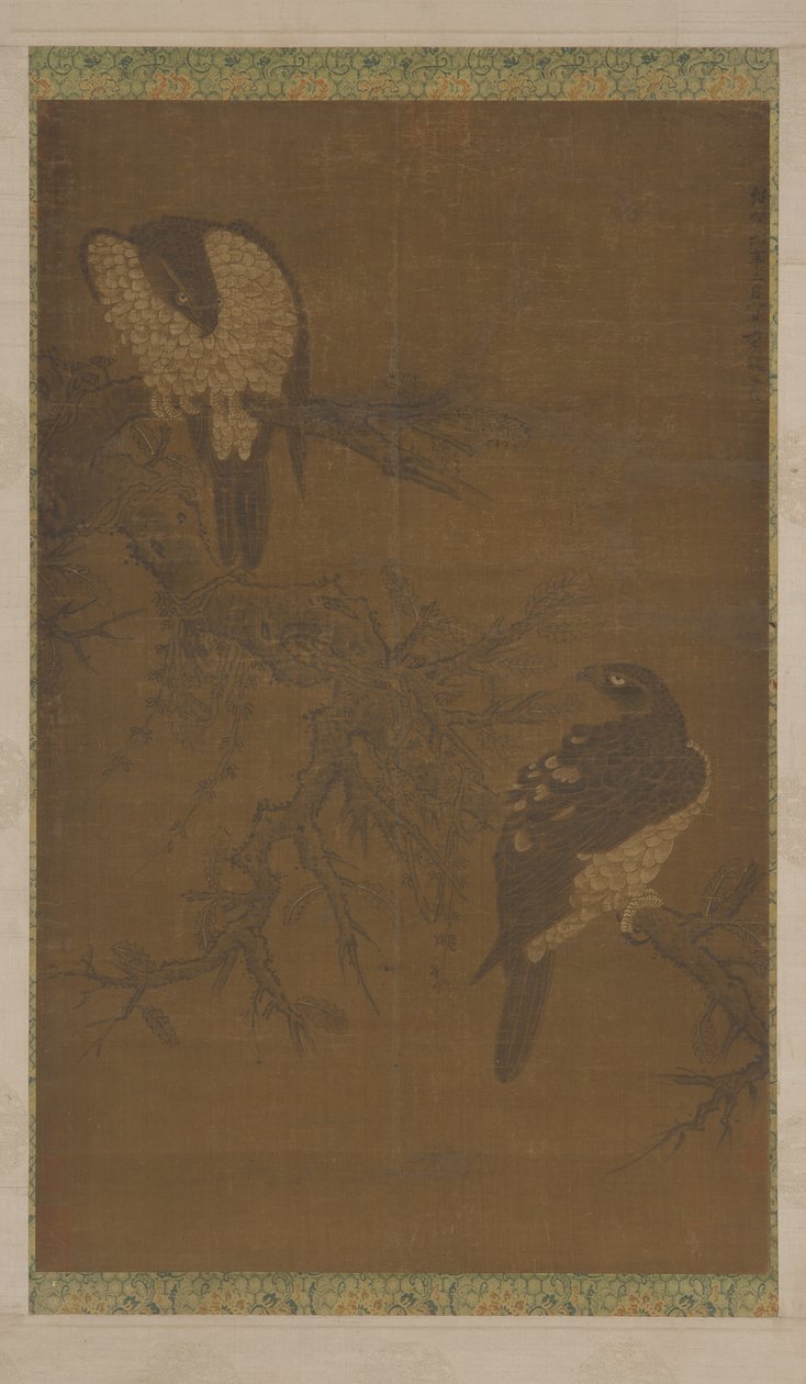 Two Hawks on a Withered Bough, Ming-dynastiet, 1500-tallet. av Unbekannt