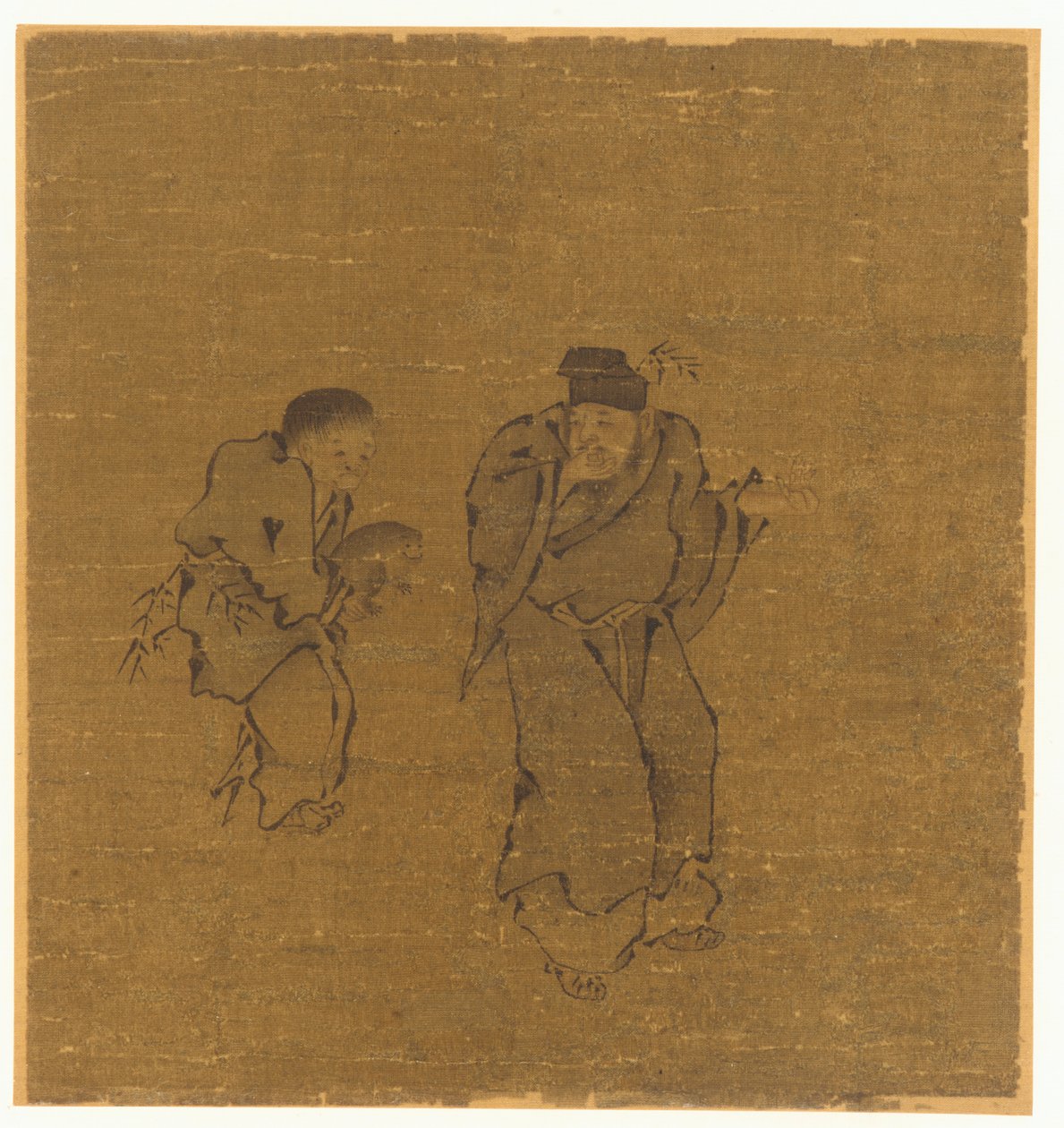 To mannsfigurer med padde, Ming- eller Qing-dynastiet, 1600-tallet. av Unbekannt
