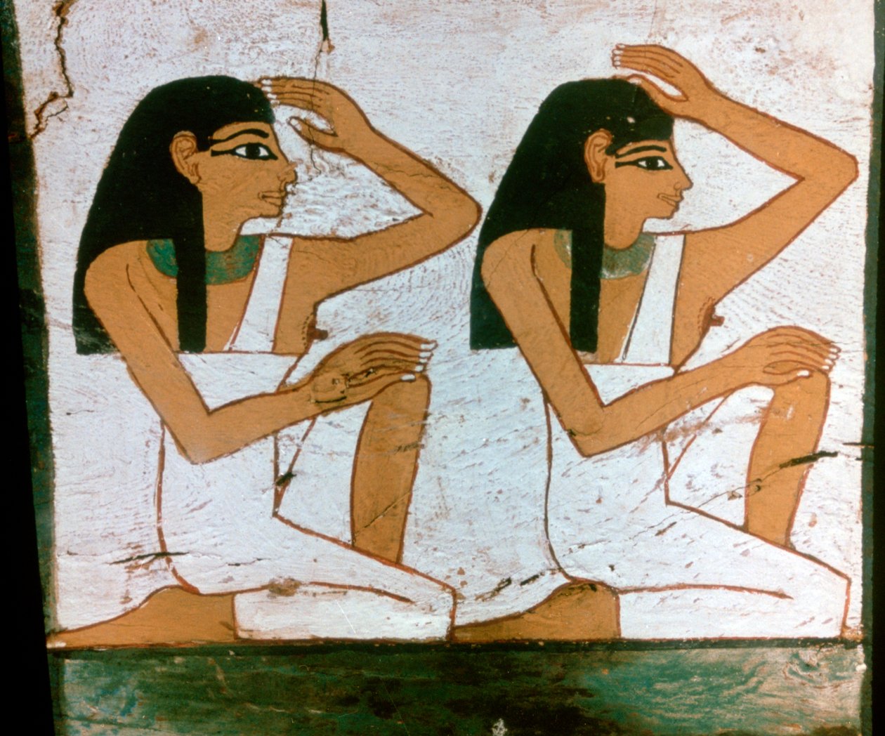 Two Mourners, detalj av dekorasjonen av en sarkofag av The Lady of Madja, 18. dynasti av Unbekannt