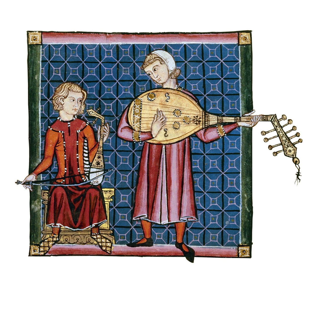 To minstreller. Illustrasjon fra kodeksen til Cantigas de Santa Maria, ca. 1280 av Unbekannt