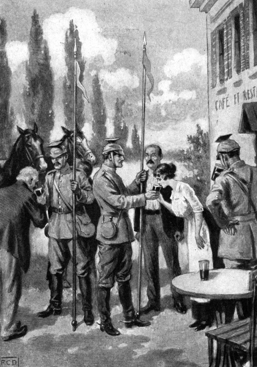 Uhlans som krever forfriskninger fra belgiske landsbyboere, første verdenskrig, 1914 av Unbekannt
