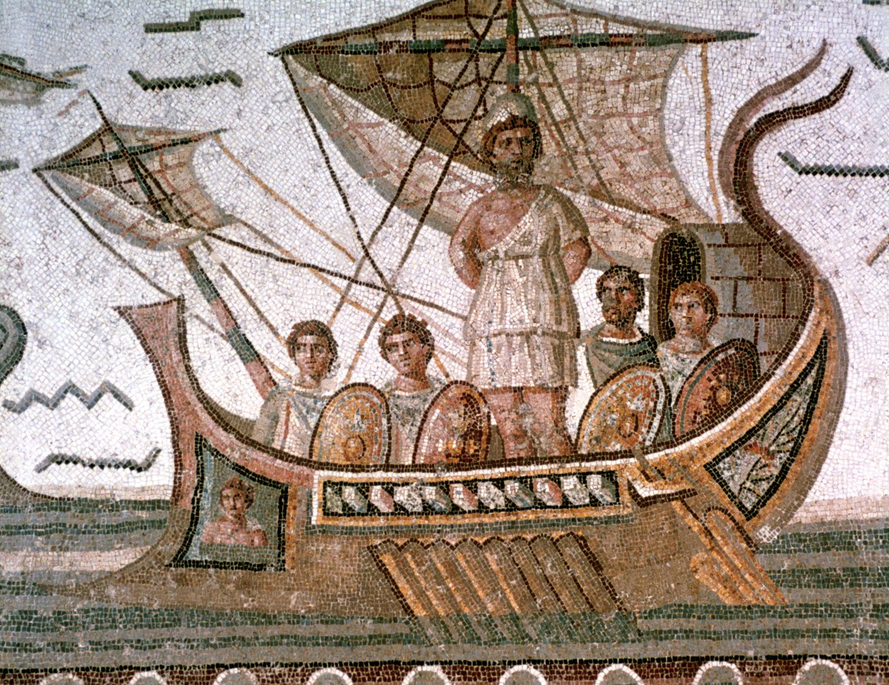 Ulysses og sirenene, romersk mosaikk, 3. århundre e.Kr av Unbekannt