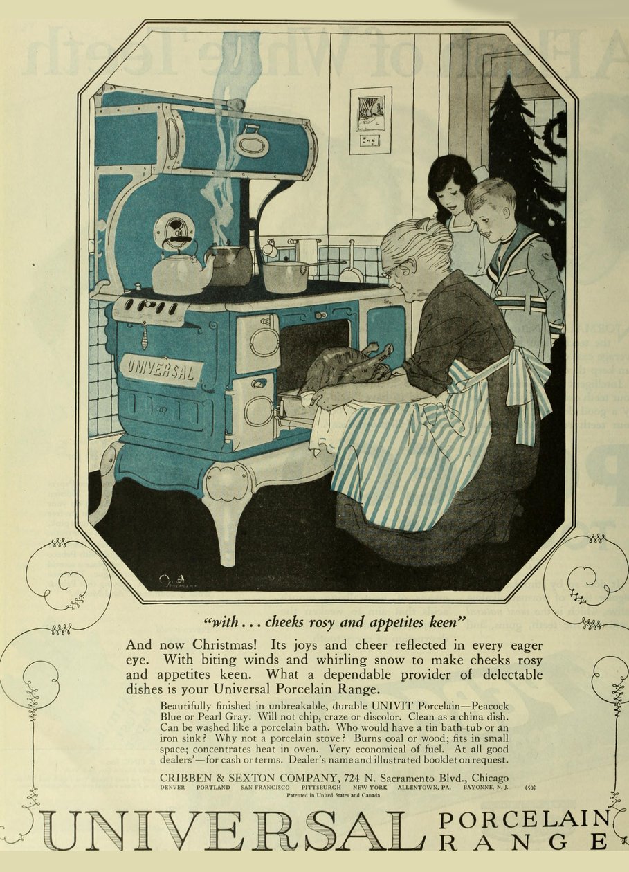 Universal Porcelain Range, reklame fra The Saturday Evening Post, ca 1920-1925. av Unbekannt