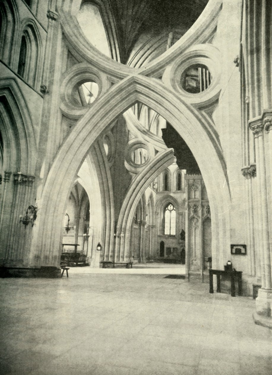 Uvanlige buer i Wells Cathedral - møtes for å danne et St. Andrews Cross og ble bygget i 1338 for å av Unbekannt