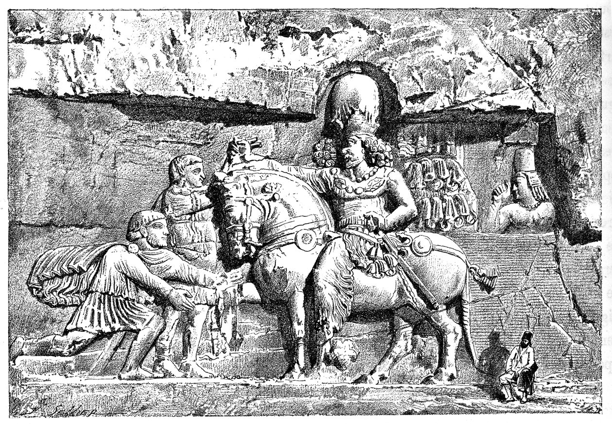 Valerian ved føttene av Sapor, kongelige graver ved Naksh-I-Rustem, Persepolis, Iran, 1895 av Unbekannt