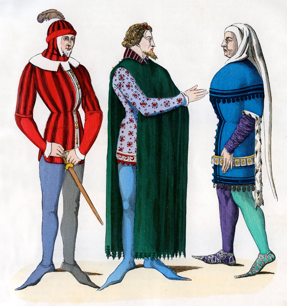 Betjent og herrer i 1300-tallsdrakt, 1882-1884 av Unbekannt