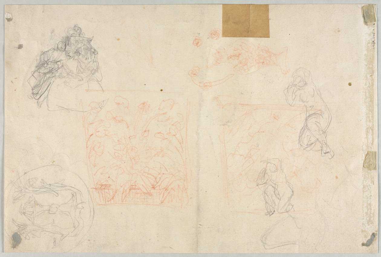 Ulike skisser av figurer og planter verso, 1800-tallet. av Unbekannt