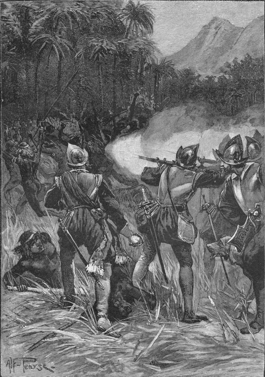 Vasco Nunez De Balboa kjemper seg til Cordilleras, c1513 1908 av Unbekannt