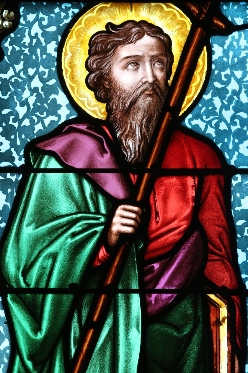Vault de Lugny kirke. Glassmaleri. Den hellige apostelen Filip. Frankrike av Unbekannt