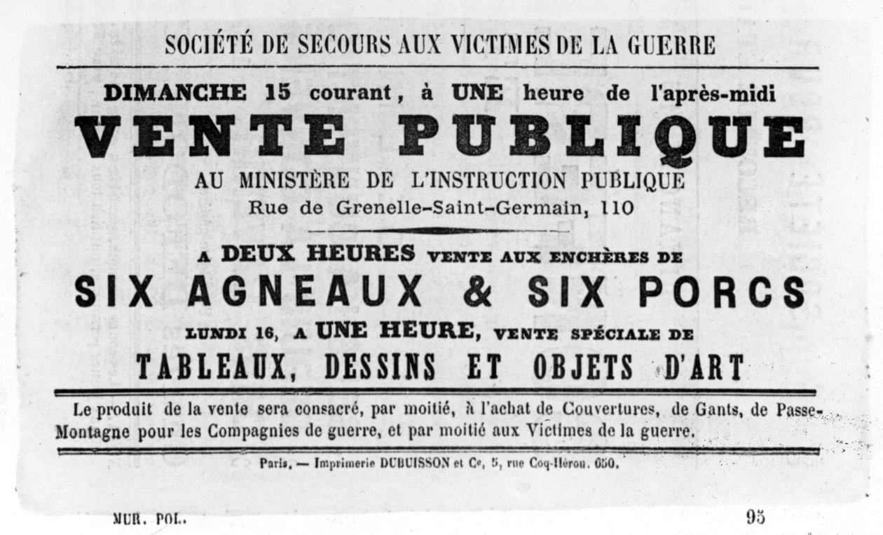 Vente Publique, fra franske politiske plakater fra Paris-kommunen, mai 1871 av Unbekannt