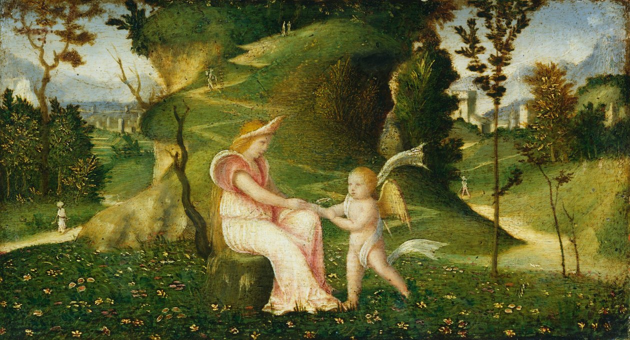 Venus og Amor i et landskap, ca. 15051515. av Unbekannt