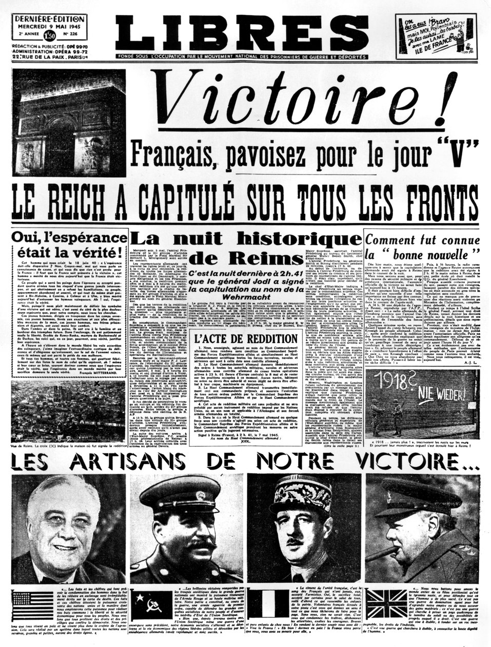 Victory!, forside av Libres avis, 9. mai 1945 av Unbekannt