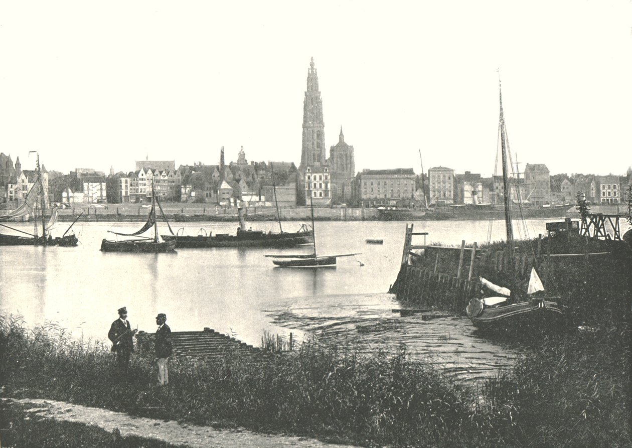 Utsikt over elven til katedralen, Antwerpen, Belgia, 1895. av Unbekannt