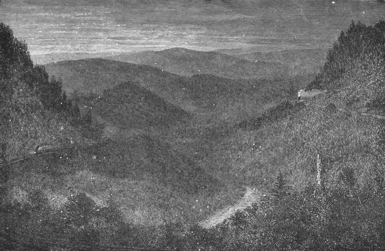 Utsikt fra Horseshoe Curve tidlig morgen, 1883 av Unbekannt