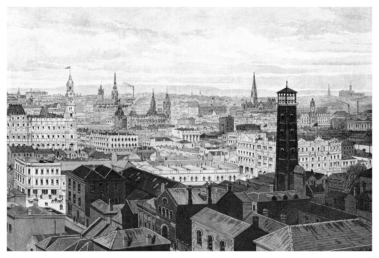 Utsikt fra kuppelen til Law Courts, Melbourne, Victoria, Australia, 1886 av Unbekannt
