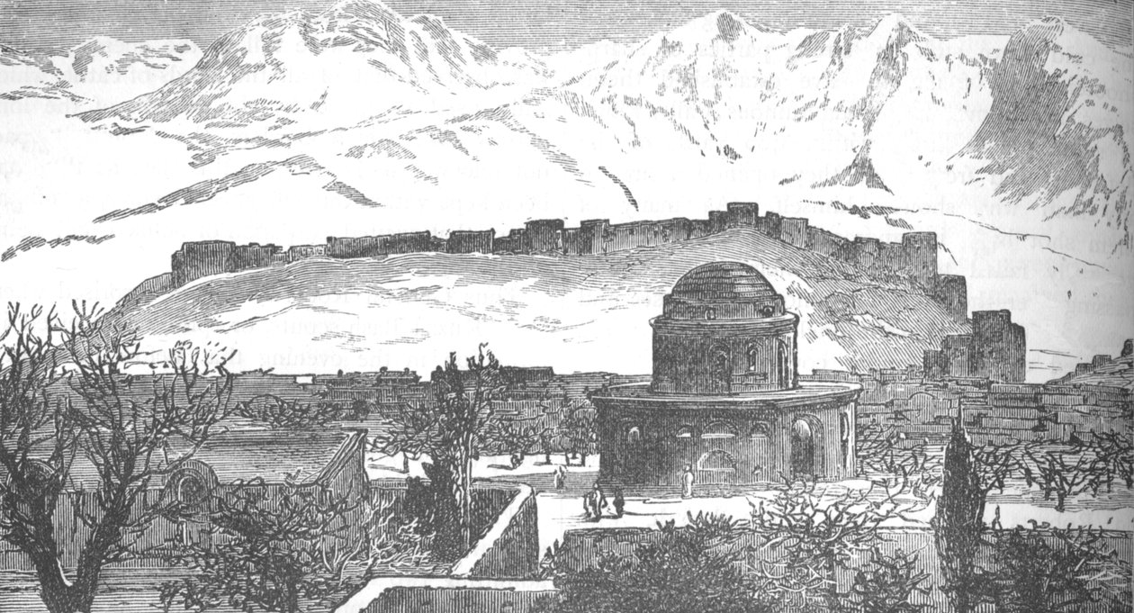 Utsikt i Cabul: Bala Hissar og en del av byen fra Deh Afghan, c1880 av Unbekannt