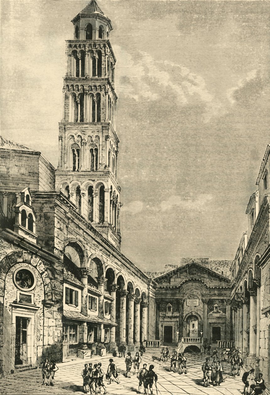 Utsikt i Spalatro, Viser Campanile og Peristyle of the Palace of Diocletian, 1890. av Unbekannt