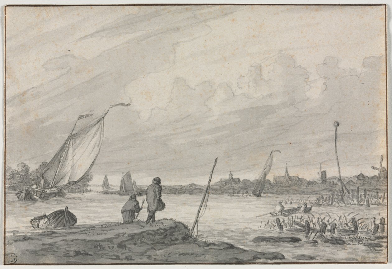Utsikt over Alkmaar med båter, 1600-tallet. av Unbekannt