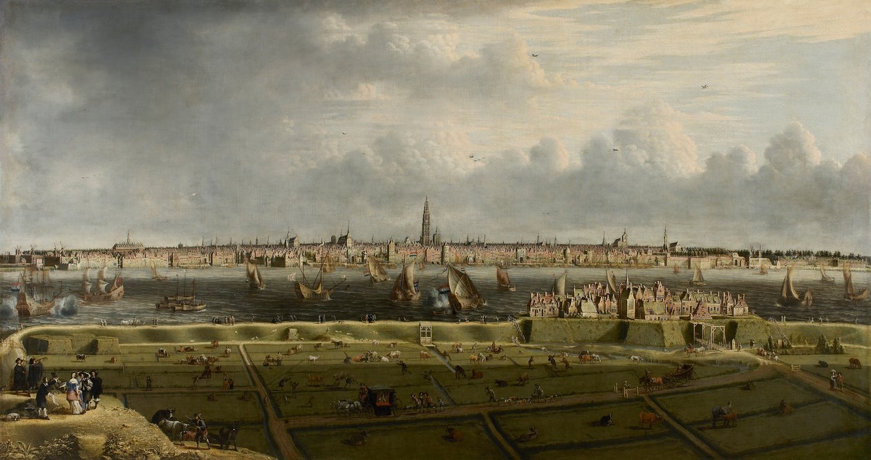 Utsikt over Antwerpen fra Vlaams Hoofd, 1658. av Unbekannt