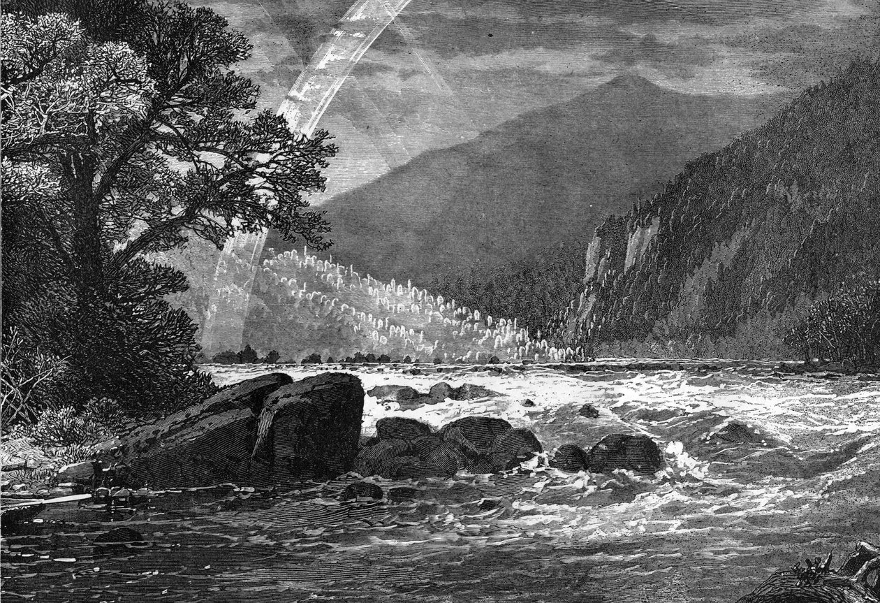 Utsikt over Balcony Falls, James River, Virginia, USA, 1877 av Unbekannt