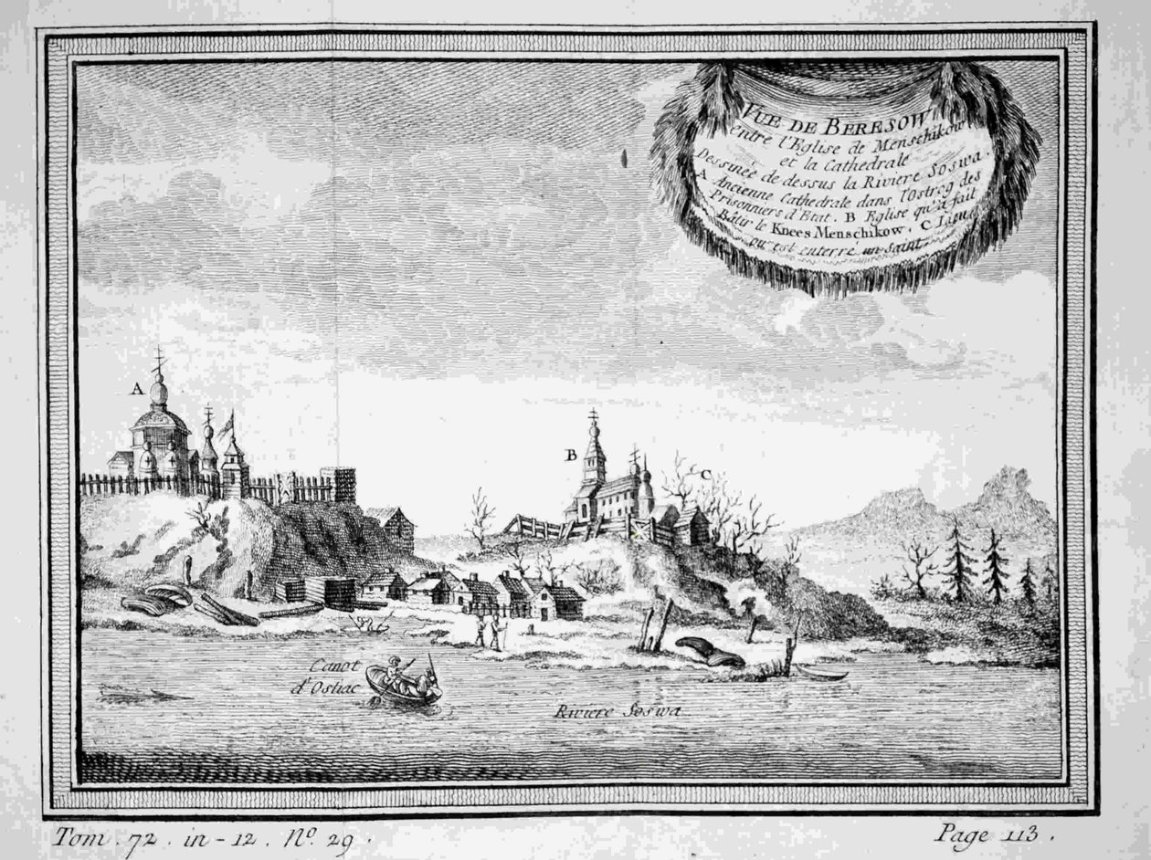 Utsikt over Beryozovo fra Sosva-elven, 1770-tallet av Unbekannt