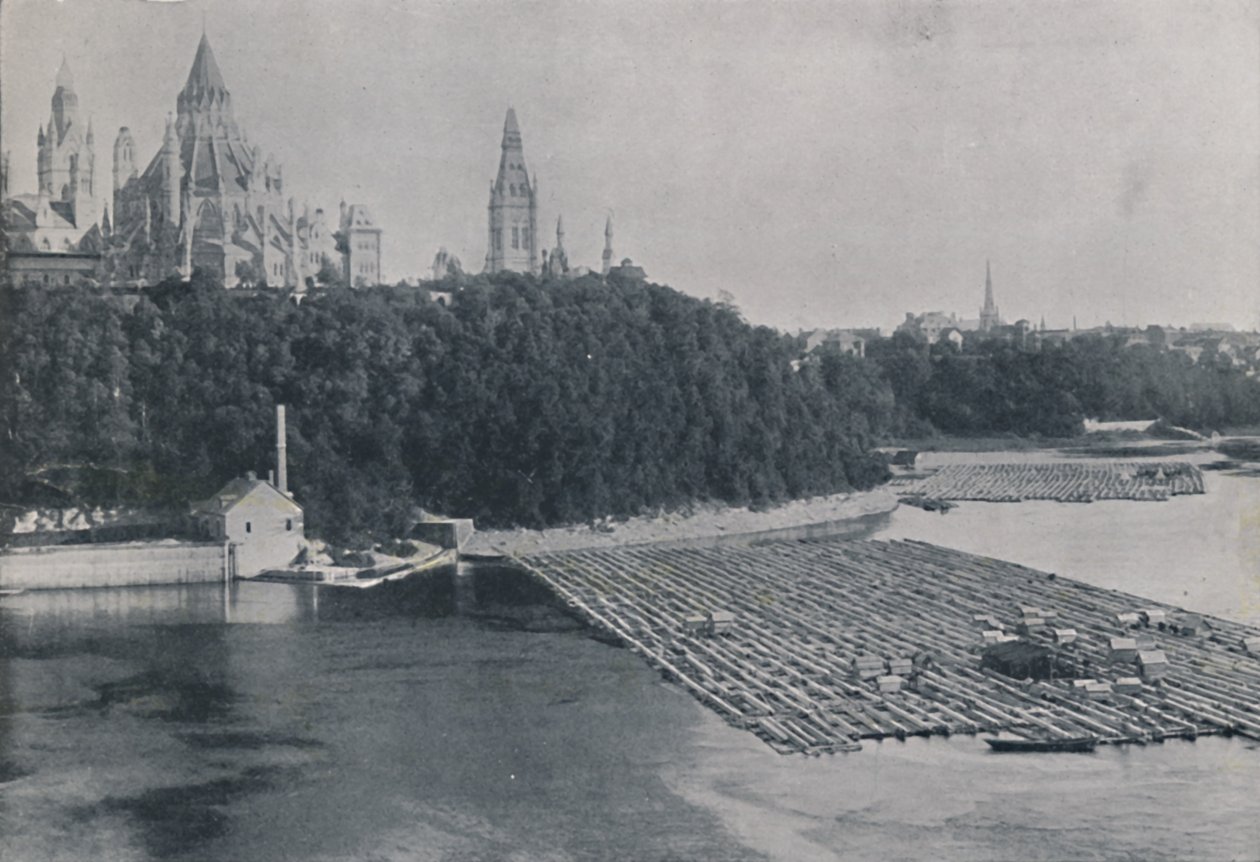 Utsikt over Ottawa, med tømmerflåter, 1924 av Unbekannt