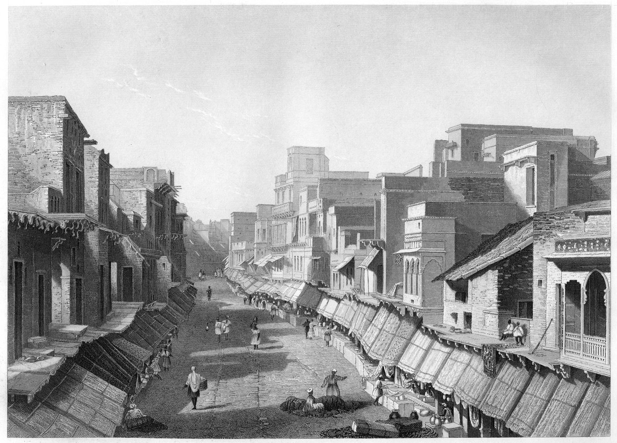 Utsikt over Principal Street, Agra, c1860 av Unbekannt