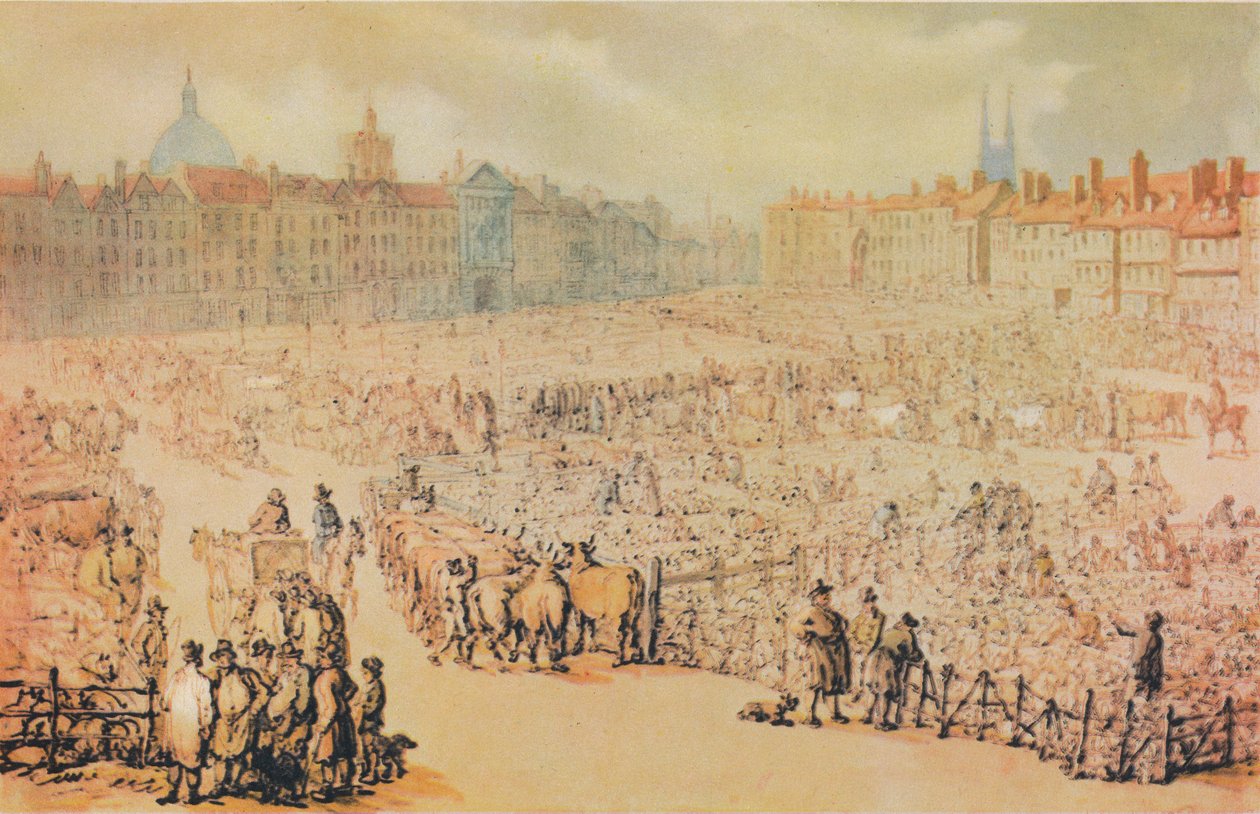 Utsikt over Smithfield Market, London, 1810 av Unbekannt