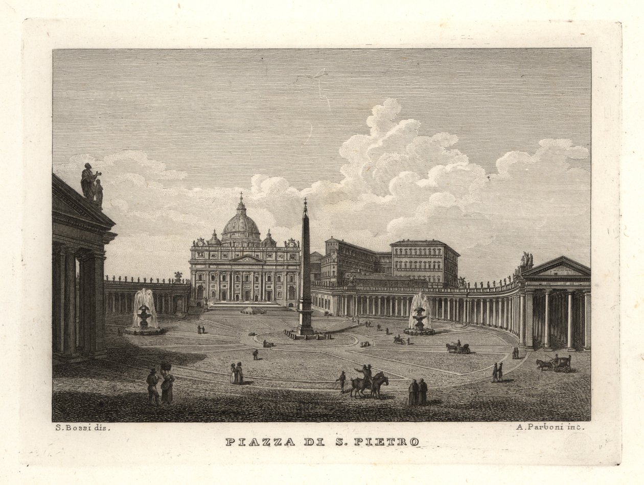 Utsikt over Petersplassen, Piazza di S. Pietro, med Peterskirken og gammel egyptisk obelisk av Unbekannt