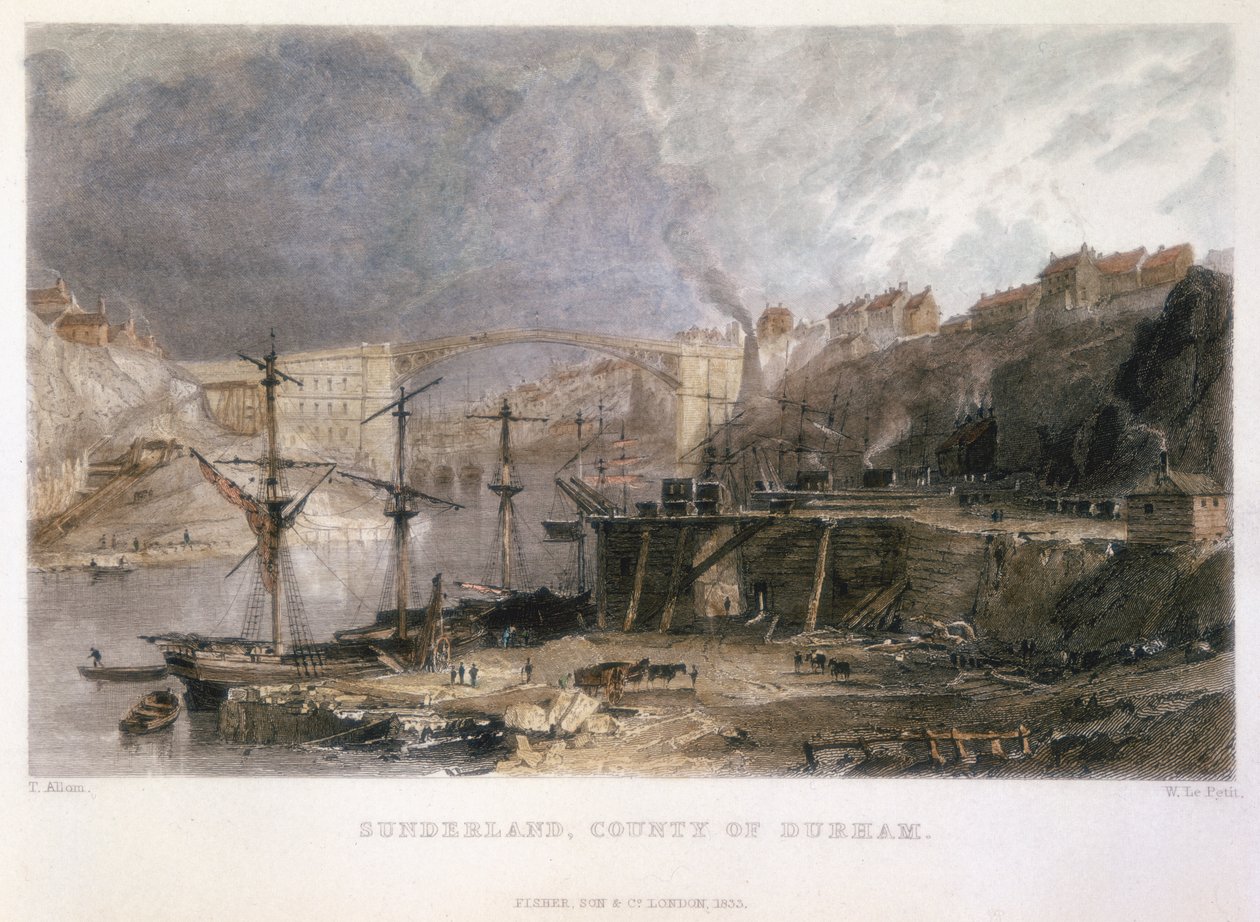 Utsikt over Sunderland og Iron Bridge mot øst, 1833 av Unbekannt