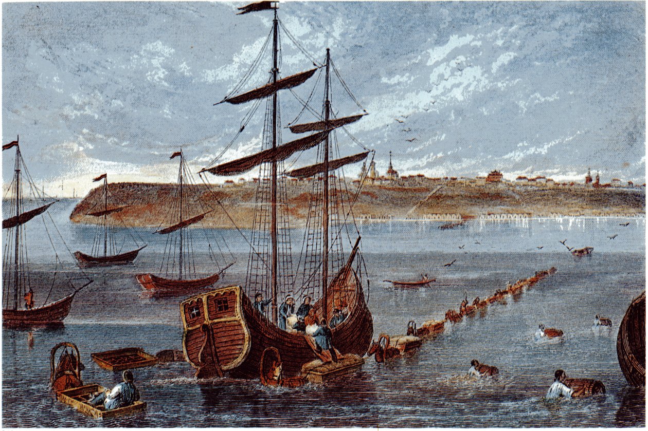 Utsikt over Taganrog, ca. 1840 av Unbekannt