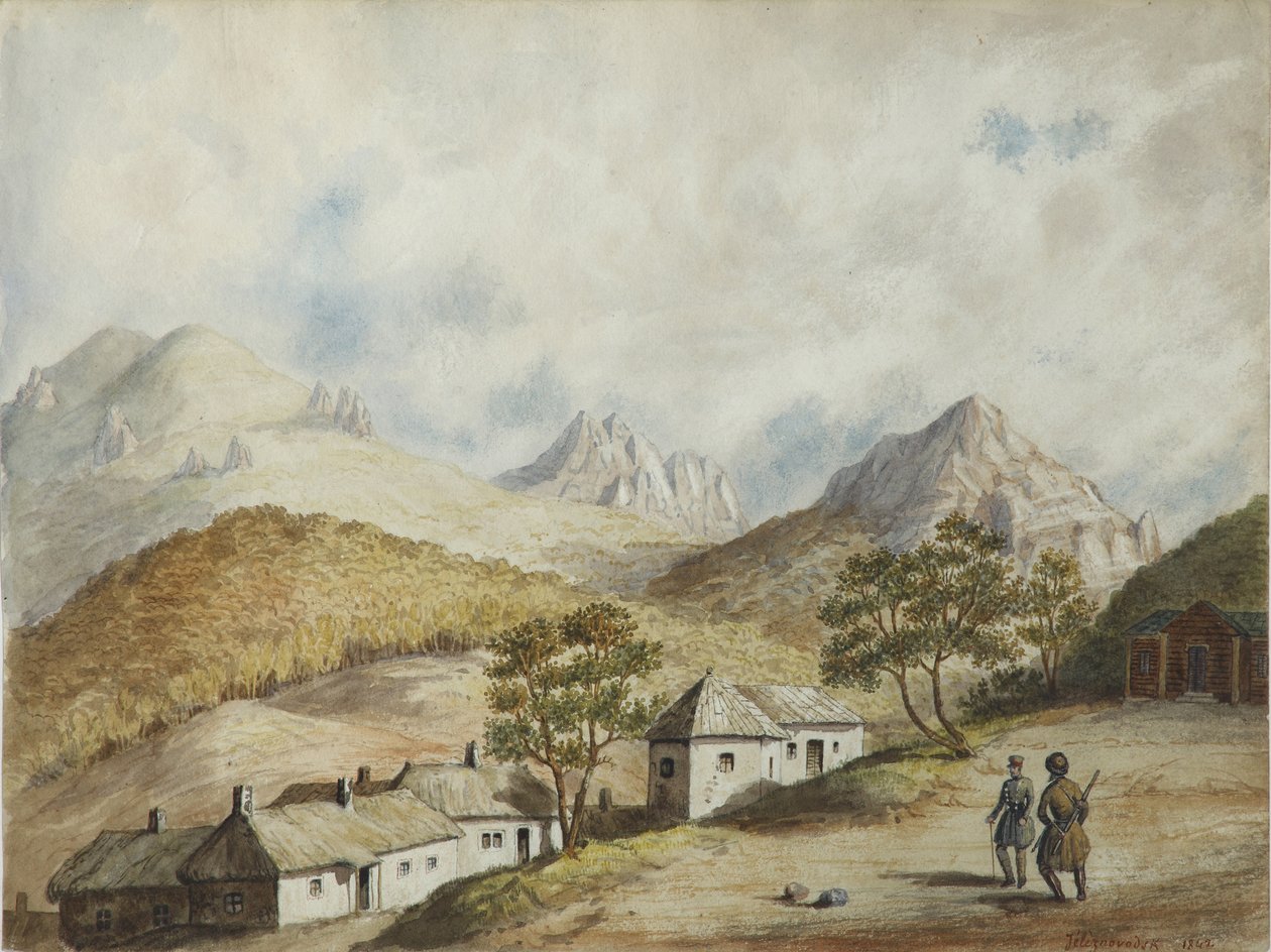 Utsikt over Zheleznovodsk, 1842 av Unbekannt