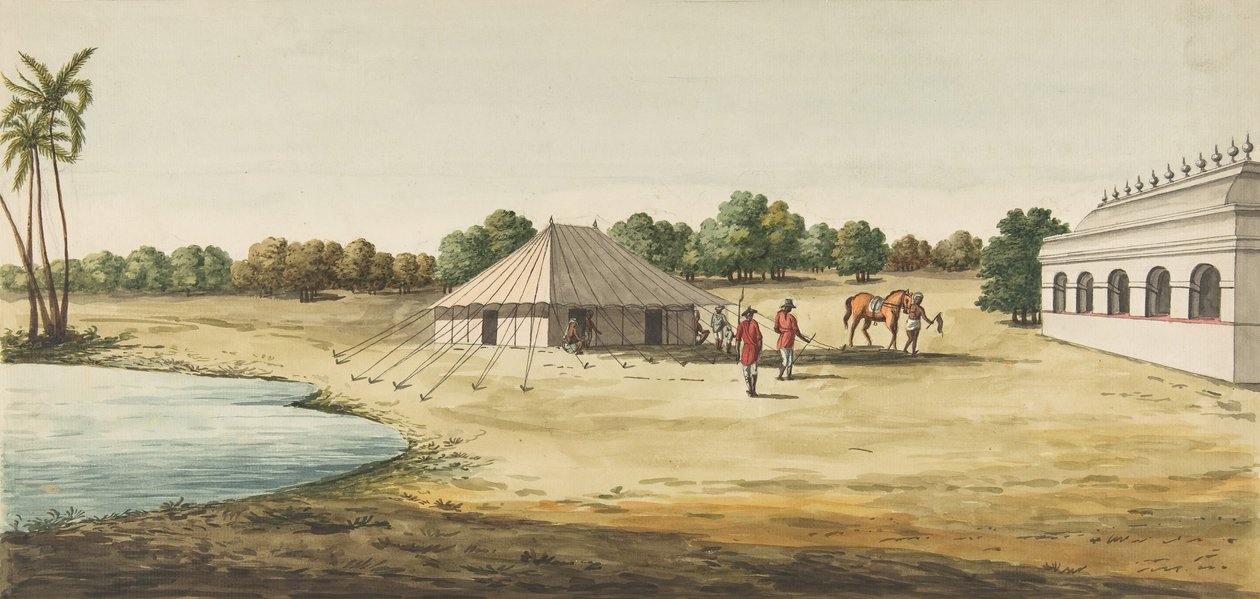 Utsikt over en Chaudézie i det indre av et engelsk reisendetelt, ca. 1828-30. av Unbekannt