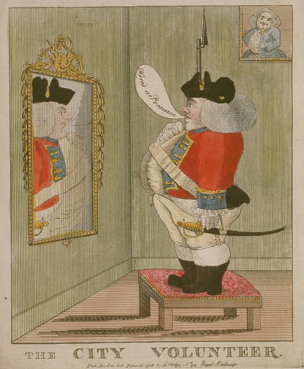 Utsikt over en dyktig byfrivillig som beundrer seg selv i speilet, 1785 av Unbekannt