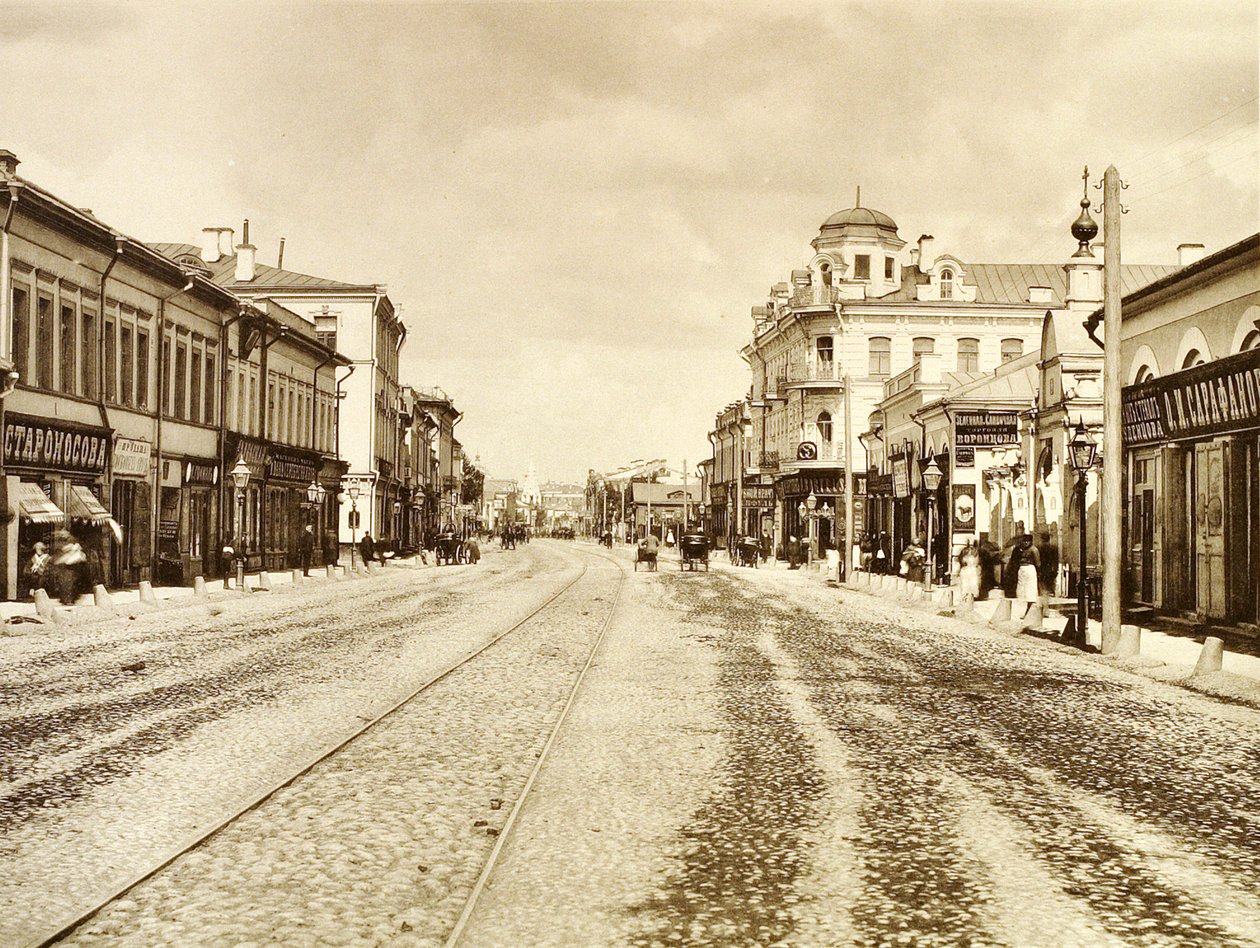 Utsikt over Arbat Street fra Church of the Life-Giving Trinity, Moskva, Russland, 1888 av Unbekannt