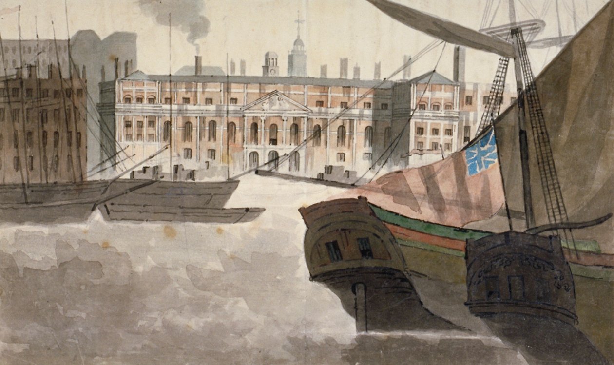 Utsikt over Custom House fra Themsen, City of London, 1810 av Unbekannt