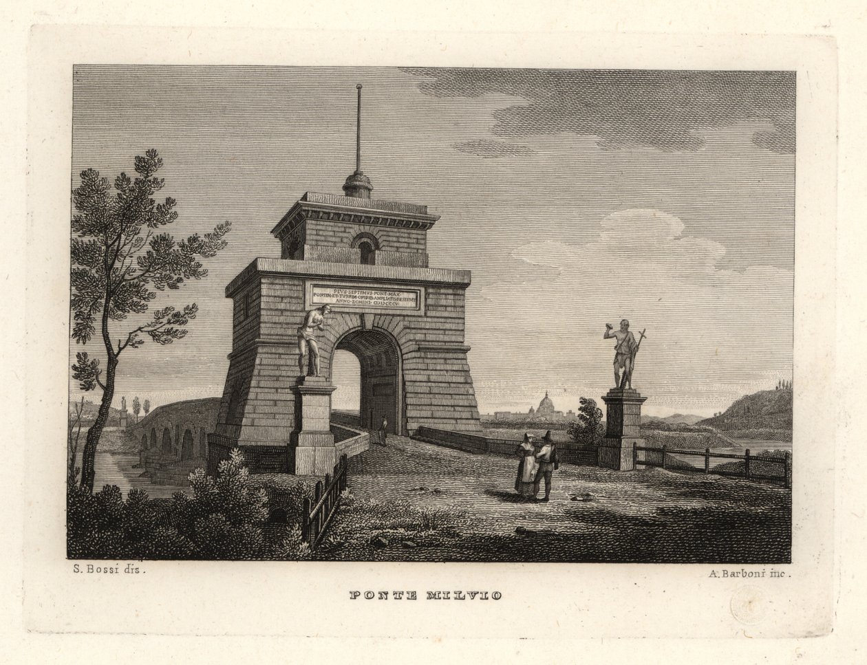 Utsikt over Milvian (eller Mulvian) Bridge, Ponte Milvio, Roma av Unbekannt