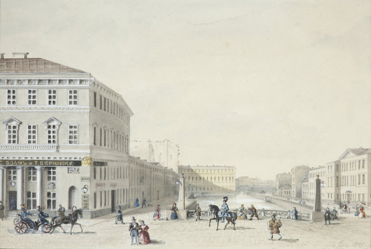 Utsikt over Moika-vollen fra politibroen, 1839 av Unbekannt