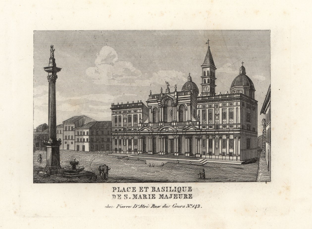 Utsikt over Piazza e Basilica di Santa Maria Maggiore, torget og kirken Saint Mary Major med dens Mariasøyle, Roma av Unbekannt