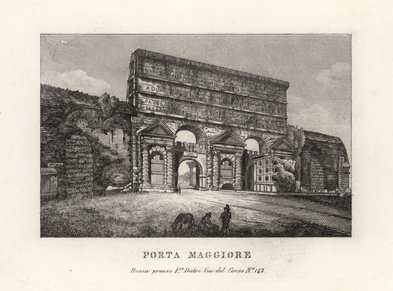 Utsikt over Porta Maggiore-porten med akvedukter, større port eller Porta Prenestina, i Aurelian-muren, Roma av Unbekannt