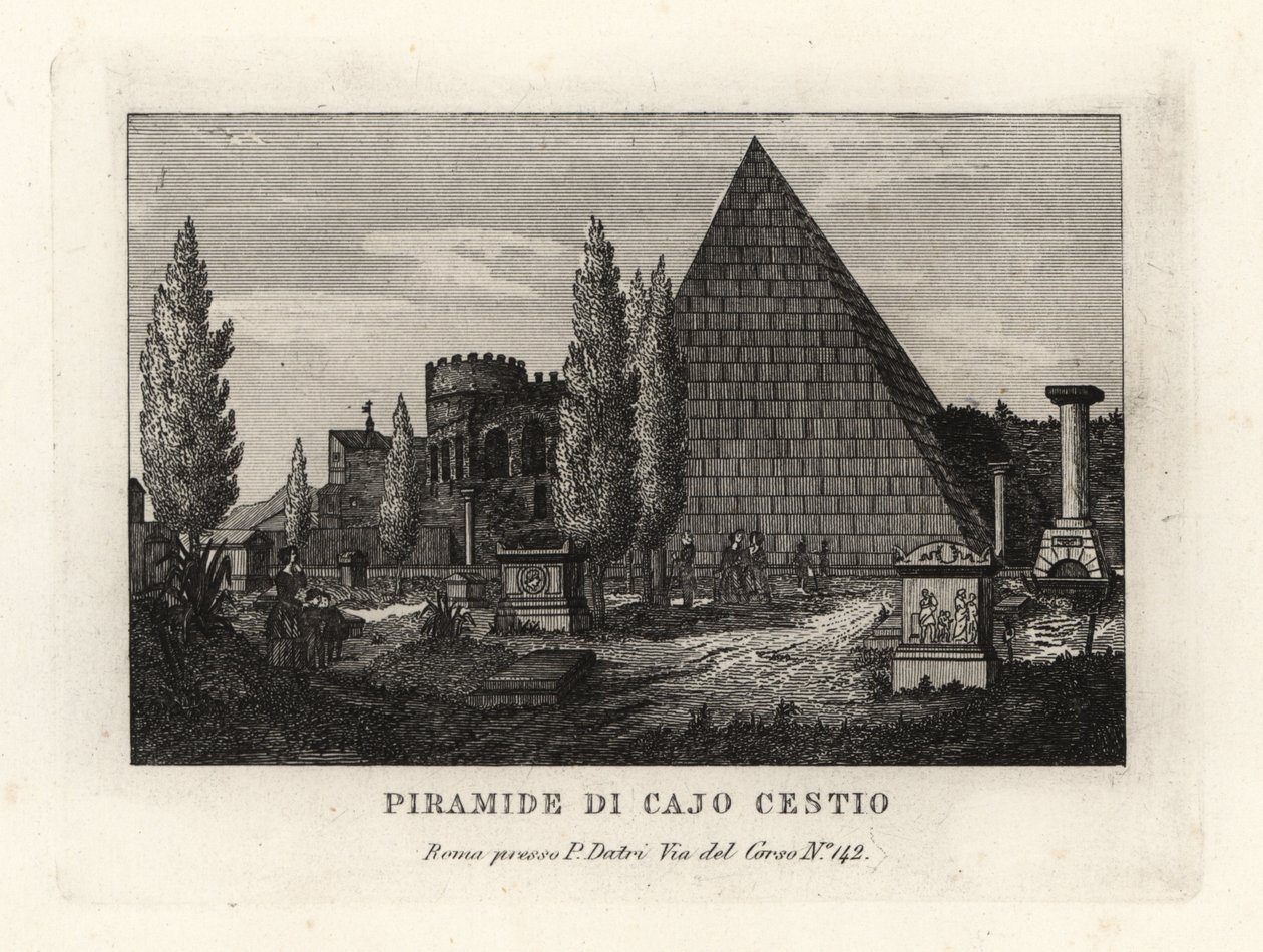 Utsikt over Cestius-pyramiden, Piramide di Caio Cestio, Roma av Unbekannt