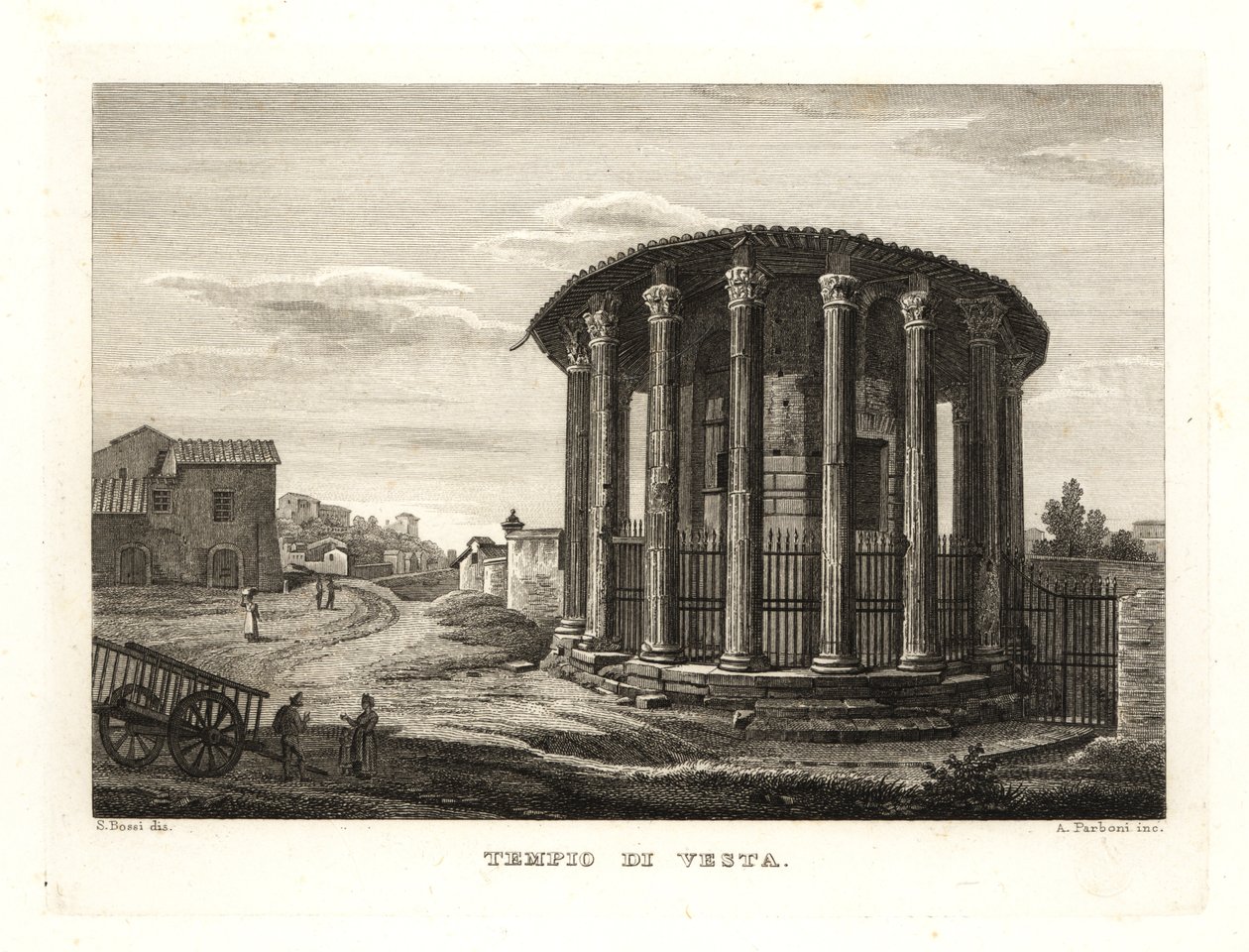 Utsikt over Vesta-tempelet, Tempio di Vesta, Roma av Unbekannt
