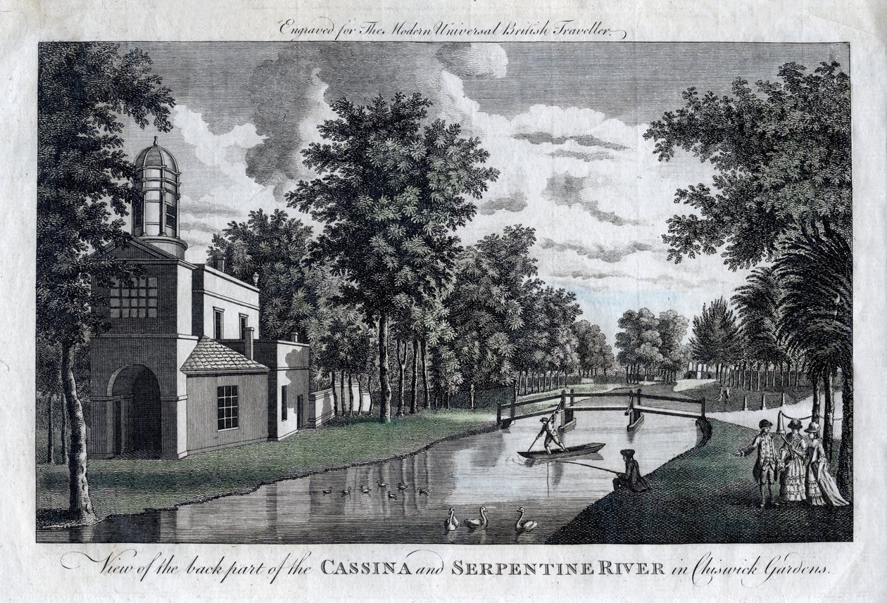 Utsikt over den bakre delen av Cassina og Serpentine River i Chiswick Gardens, London av Unbekannt