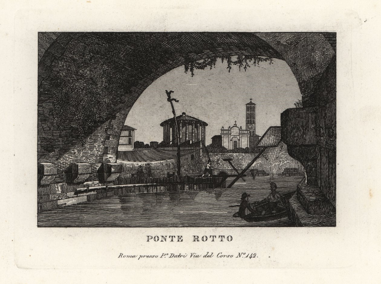 Utsikt over den ødelagte Ponte Rotto, Pons Aemilius, i Tiber-elven, Roma av Unbekannt