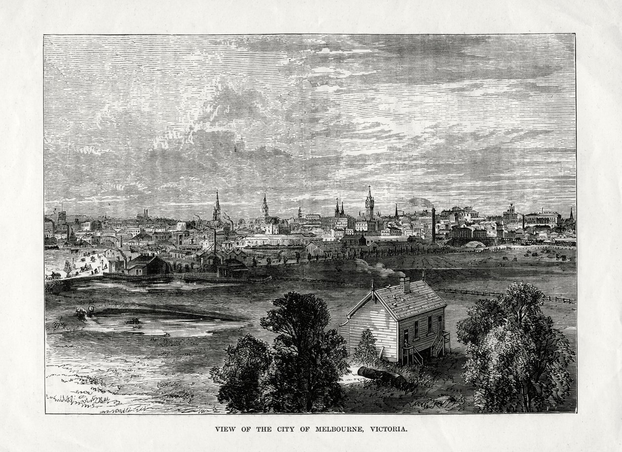 Utsikt over byen Melbourne, Victoria, Australia, 1877 av Unbekannt