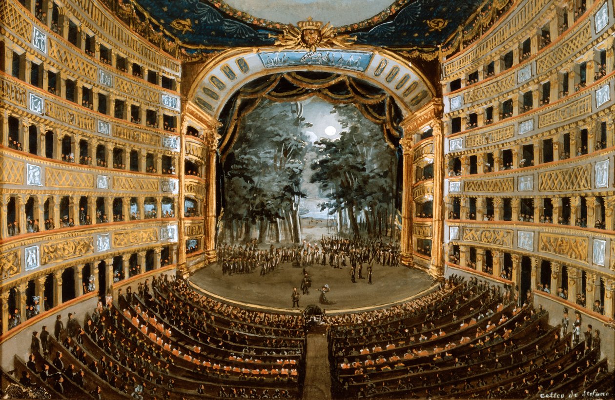 Utsikt over det indre av Teatro San Carlo, Napoli, 1800-tallet av Unbekannt